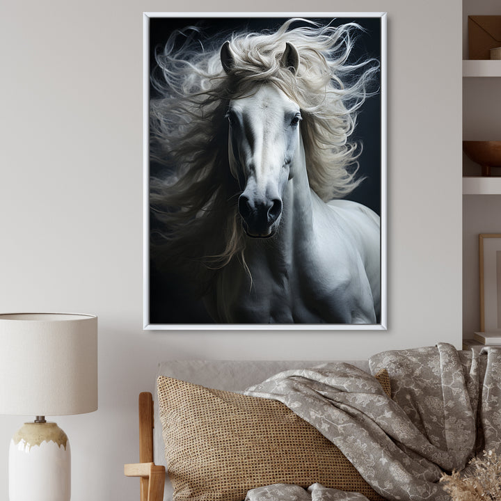 White Horse Fierce Intensity - Horse Wall Art Prints