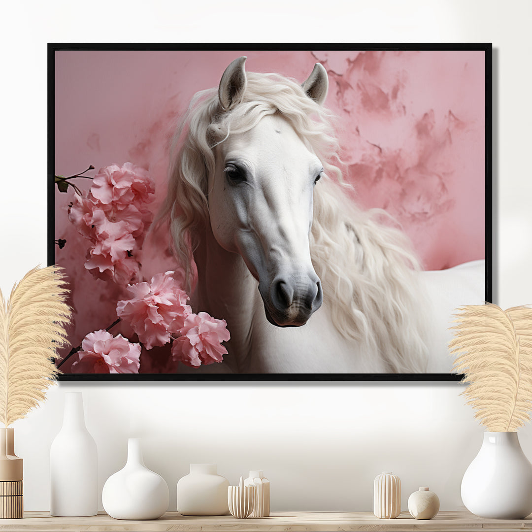 Pink White Horse Gentle Beauty - Pink Horse Wall Art