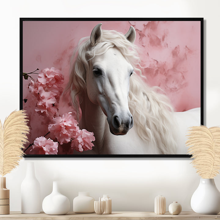 Pink White Horse Gentle Beauty - Pink Horse Wall Art