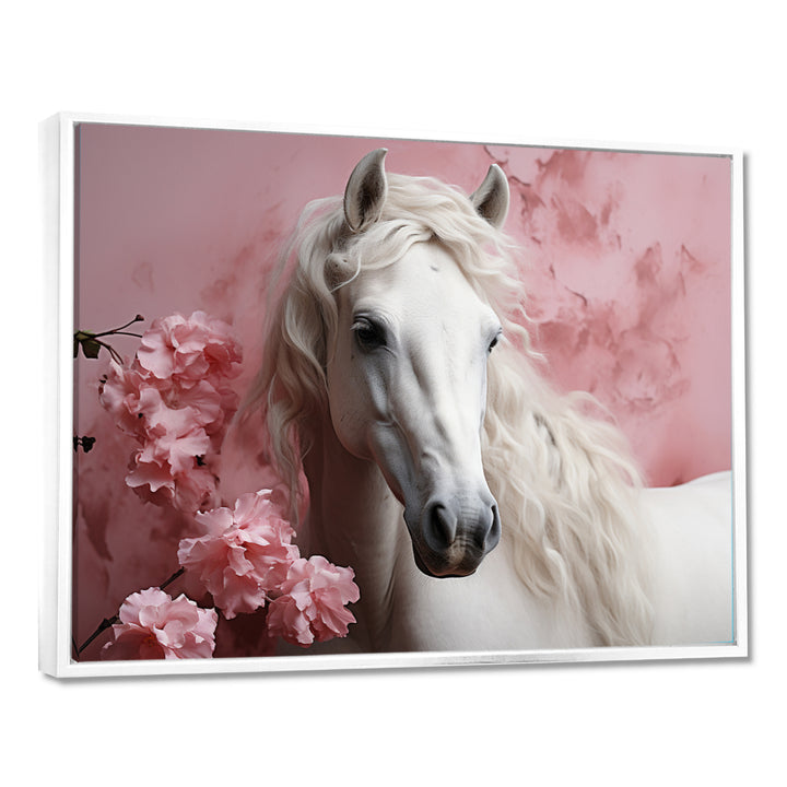Pink White Horse Gentle Beauty - Pink Horse Wall Art