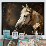 White Beige Horse Majestic Duality - Horse Large Canvas Wall Art