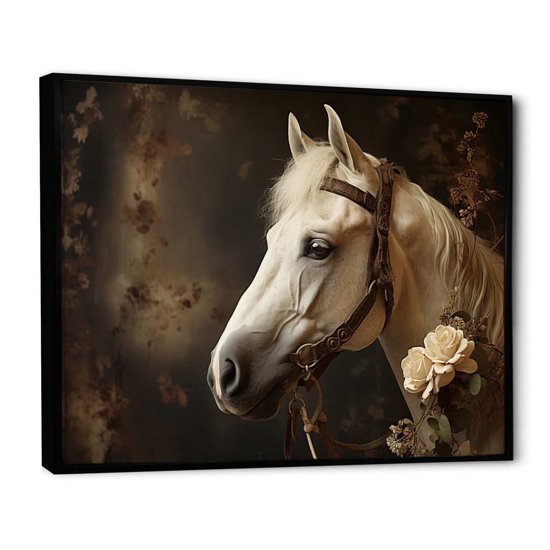 White Beige Horse Majestic Duality - Horse Large Canvas Wall Art