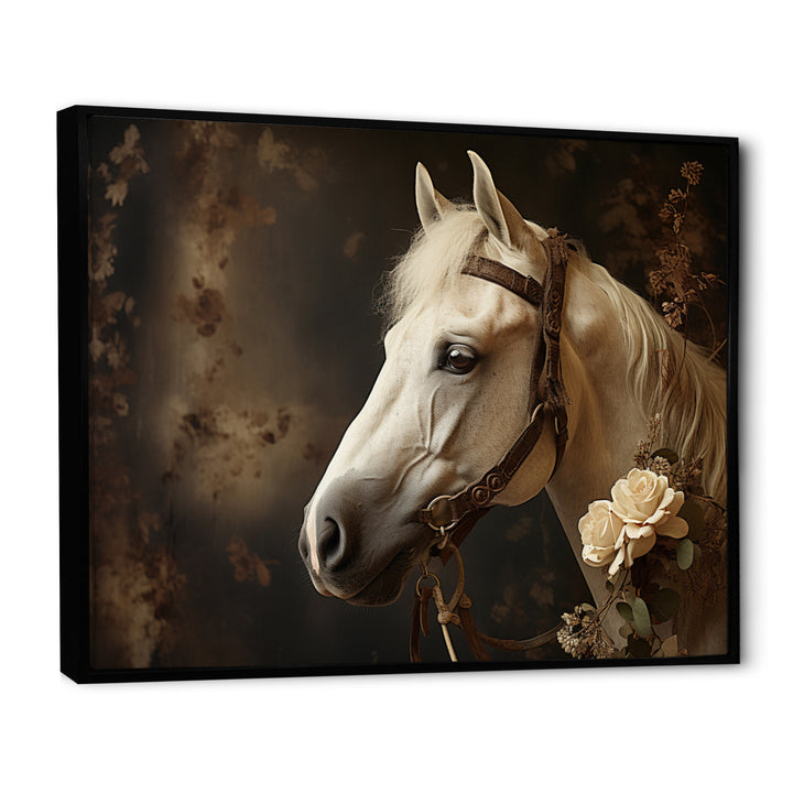 White Beige Horse Majestic Duality - Horse Large Canvas Wall Art