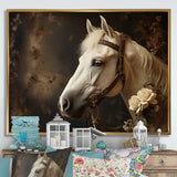 White Beige Horse Majestic Duality - Horse Large Canvas Wall Art