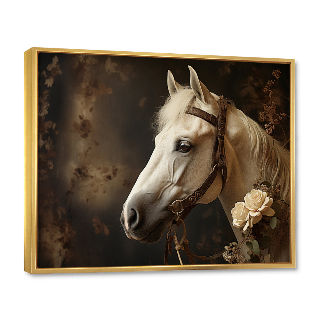 White Beige Horse Majestic Duality - Horse Large Canvas Wall Art