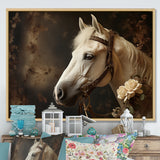 White Beige Horse Majestic Duality - Horse Large Canvas Wall Art