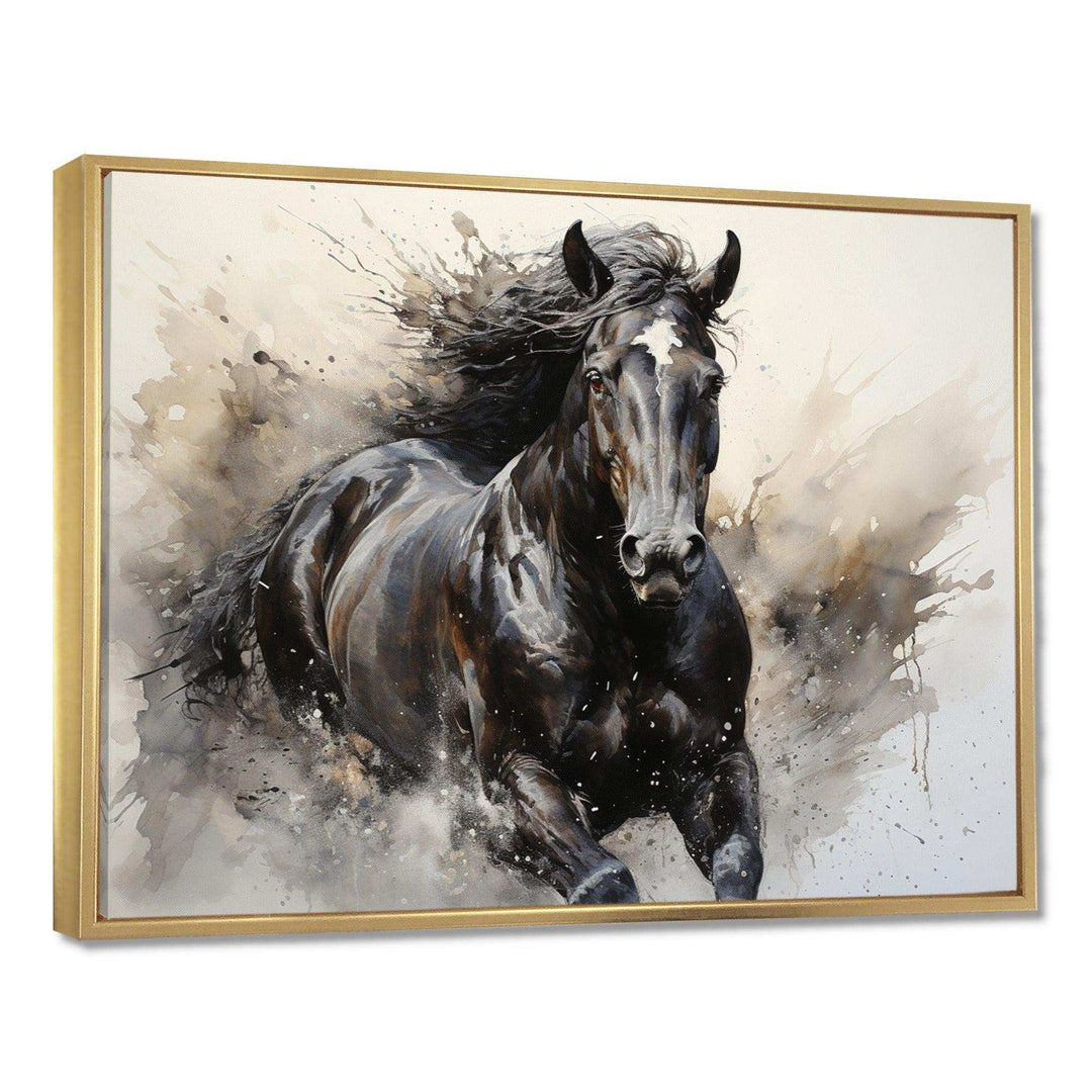 Grey Horse Majestic Monochrome Pointillism - Animals Canvas Wall Art