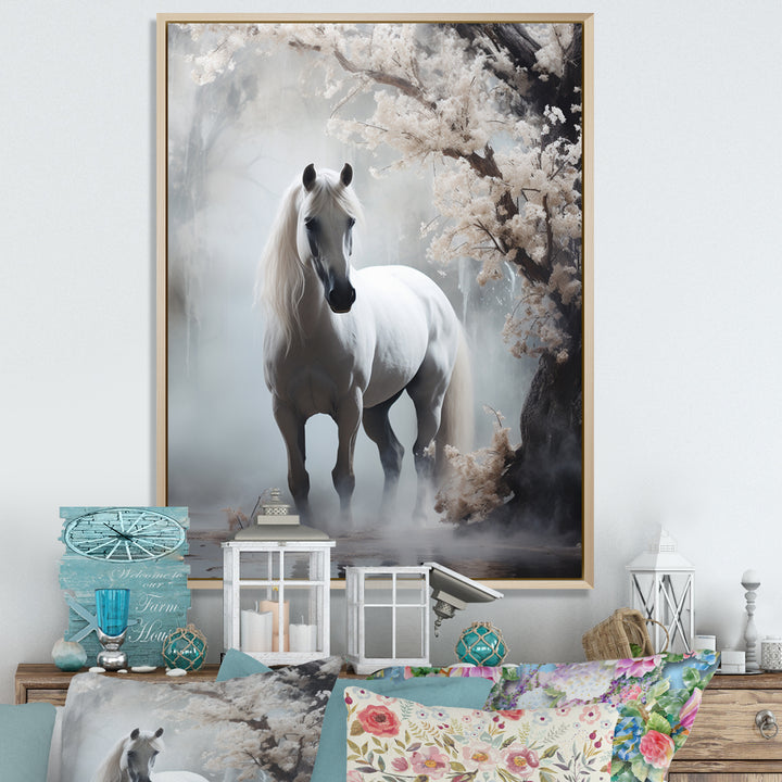 Grey Horse Mystical Encounter - Horse Canvas Wall Art