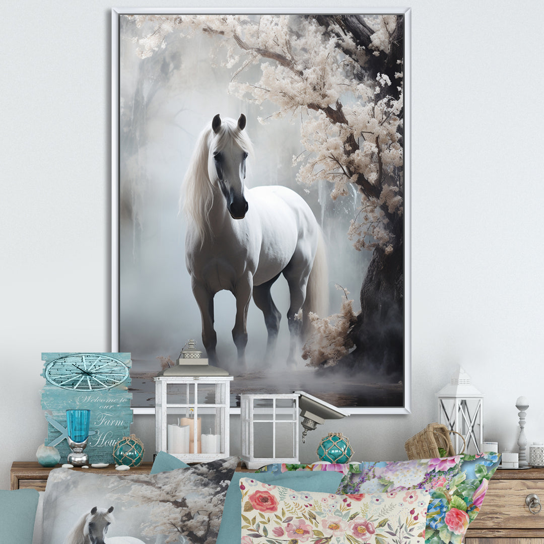 Grey Horse Mystical Encounter - Horse Canvas Wall Art