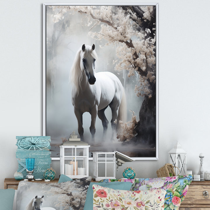 Grey Horse Mystical Encounter - Horse Canvas Wall Art