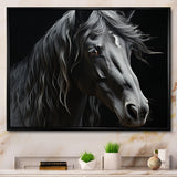 Black White Horse Portrait - Horse Canvas Wall Art