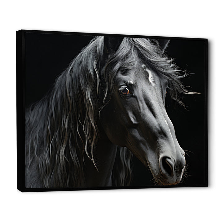 Black White Horse Portrait - Horse Canvas Wall Art