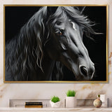 Black White Horse Portrait - Horse Canvas Wall Art