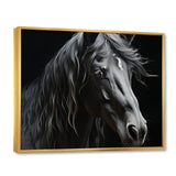 Black White Horse Portrait - Horse Canvas Wall Art
