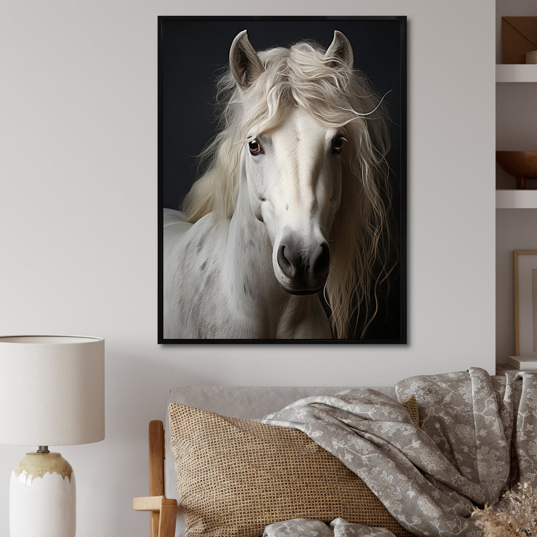 White Horse Subdued Tones - Horse Living Room Wall Art
