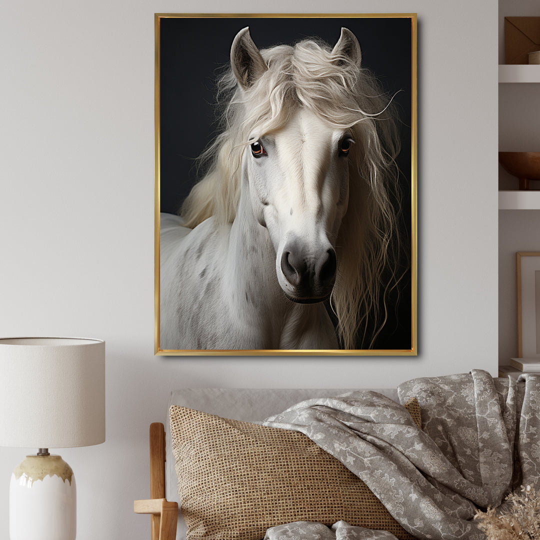 White Horse Subdued Tones - Horse Living Room Wall Art