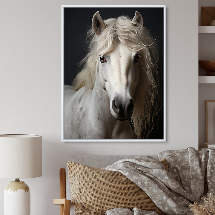 White Horse Subdued Tones - Horse Living Room Wall Art