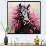 Black Pink Horse Vibrant Equine Pointillism - Horse Wall Decor