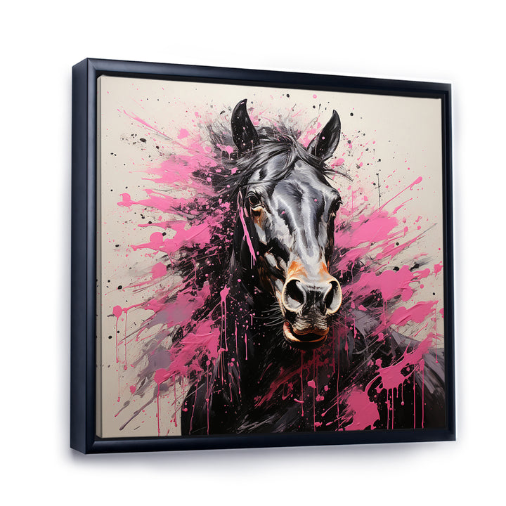 Black Pink Horse Vibrant Equine Pointillism - Horse Wall Decor
