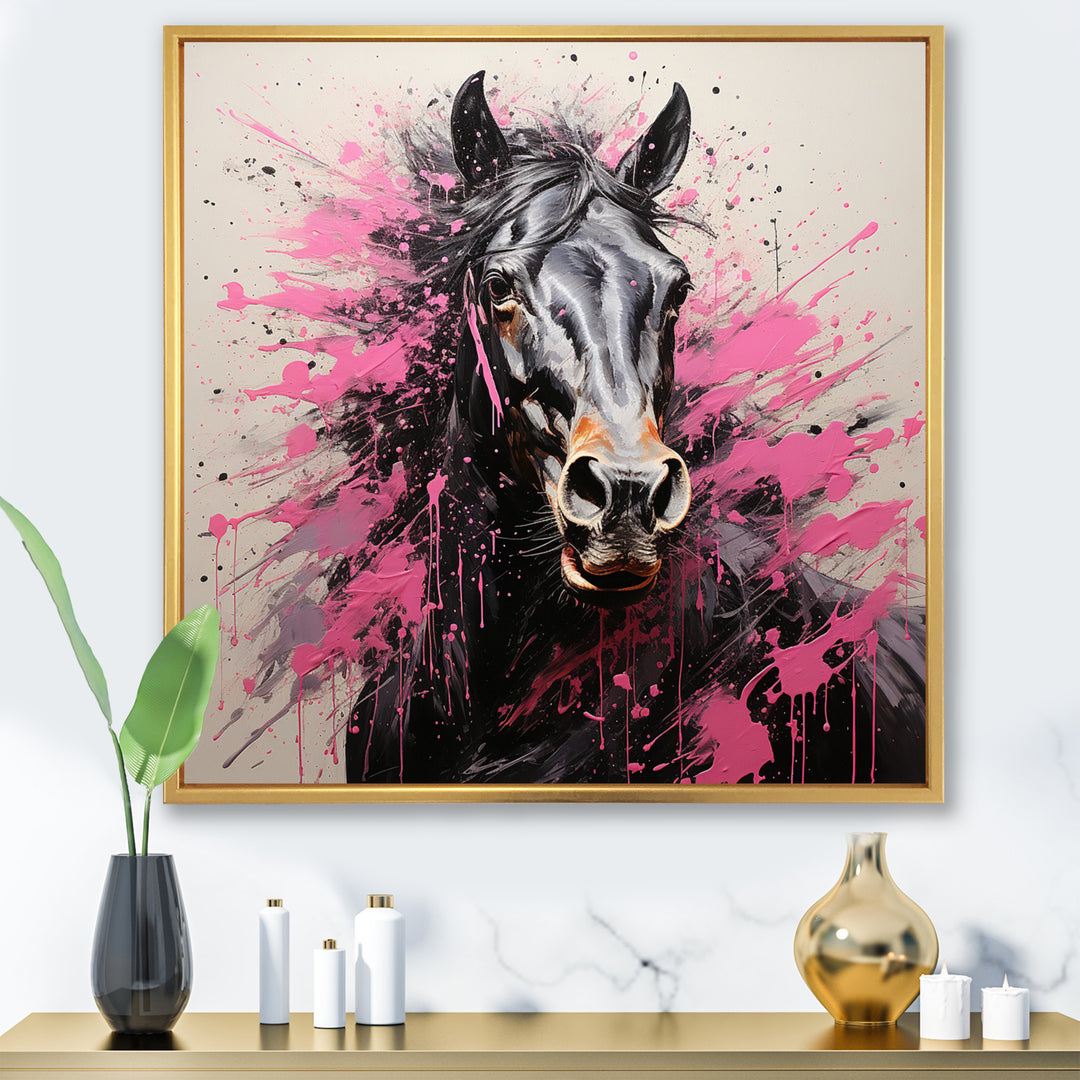 Black Pink Horse Vibrant Equine Pointillism - Horse Wall Decor