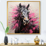 Black Pink Horse Vibrant Equine Pointillism - Horse Wall Decor