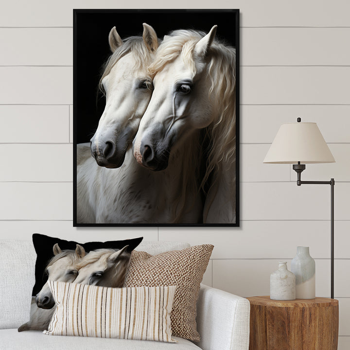 White Horse Whispering Whinnies - Horse Large Canvas Wall Art