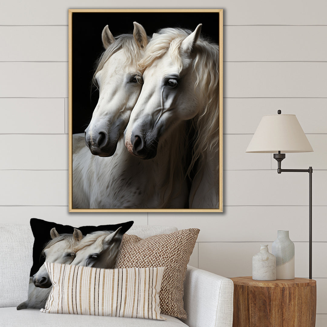 White Horse Whispering Whinnies - Horse Large Canvas Wall Art