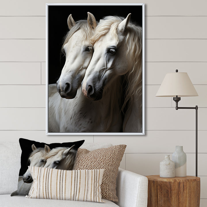 White Horse Whispering Whinnies - Horse Large Canvas Wall Art