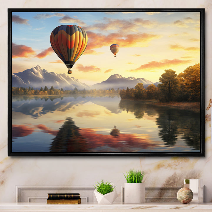 Yellow Hot Air Ballon Atmospheric - Hot Air Balloon Canvas Wall Art