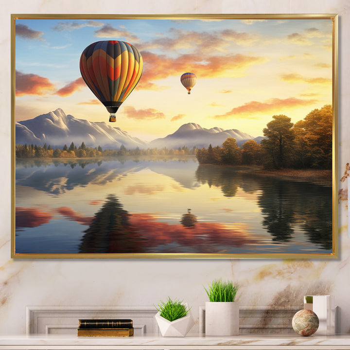 Yellow Hot Air Ballon Atmospheric - Hot Air Balloon Canvas Wall Art