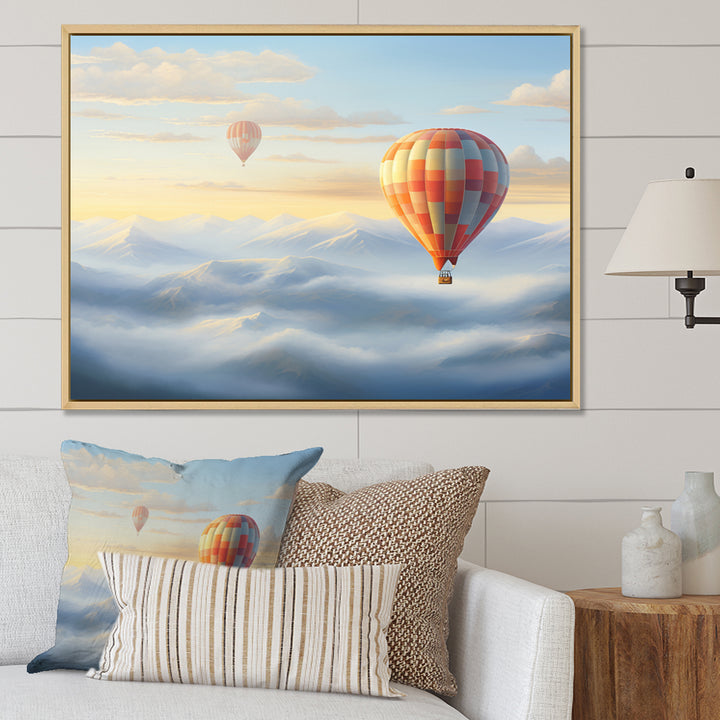 Orange Hot Air Ballon Horizon I - Hot Air Balloon Canvas Wall Art