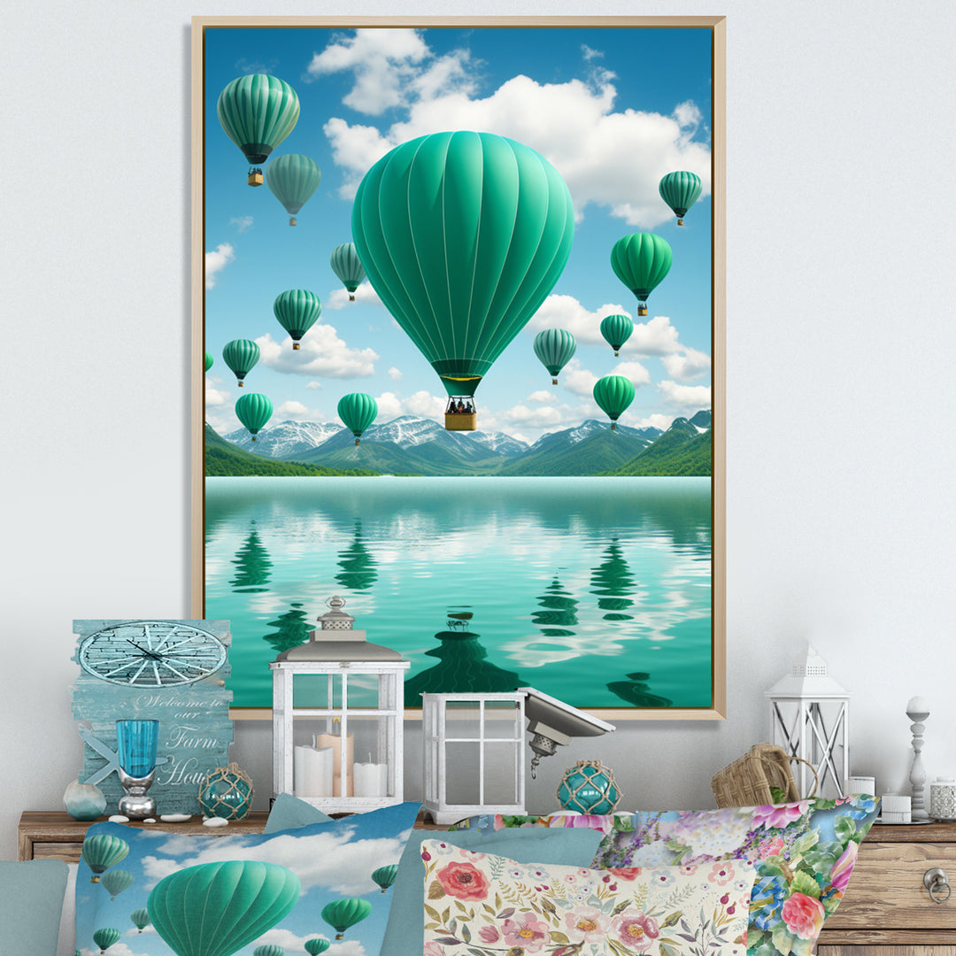 Teal Hot Air Ballons Collage - Hot Air Balloon Canvas Wall Art