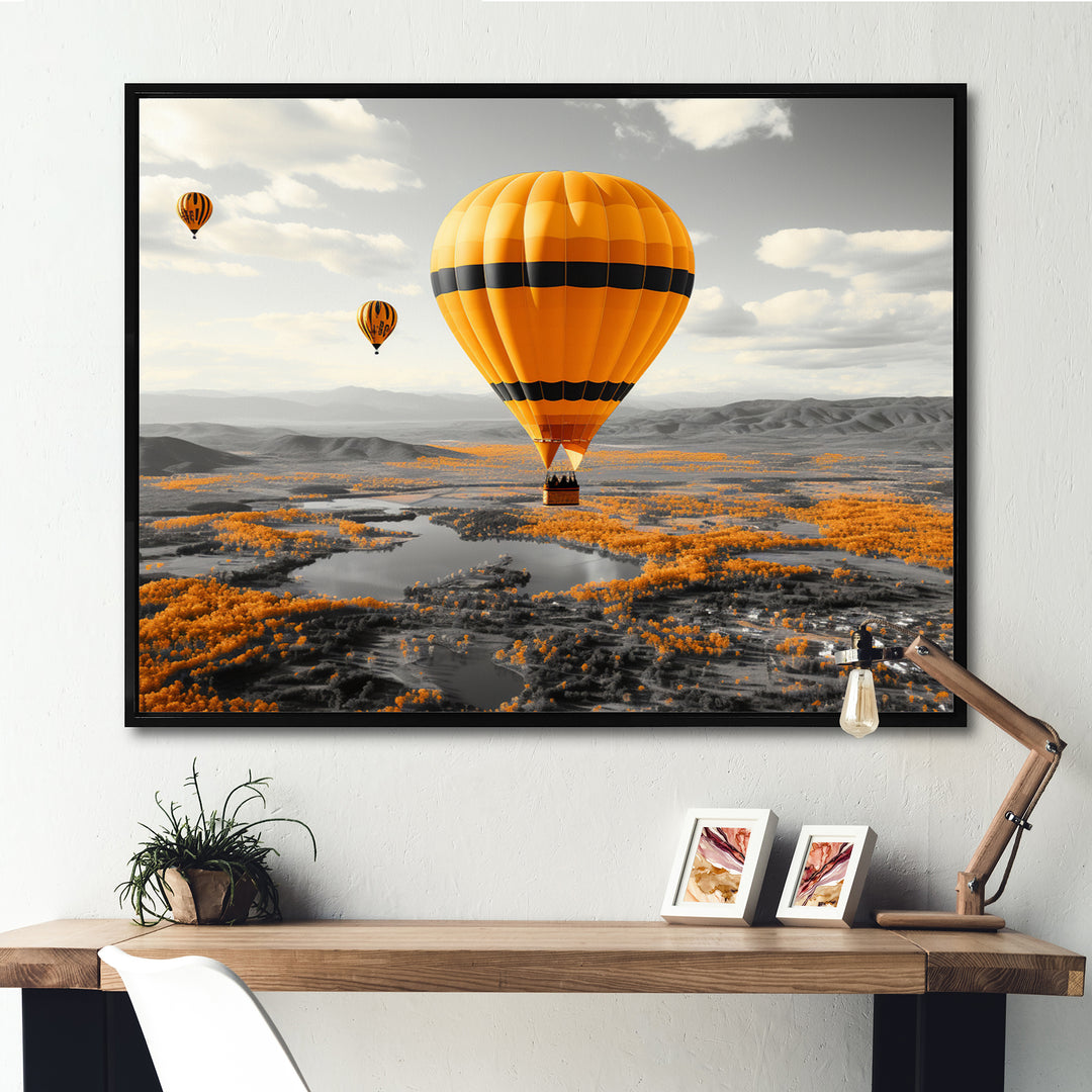 Yellow Hot Air Ballons Scenery I - Hot Air Balloon Canvas Wall Art