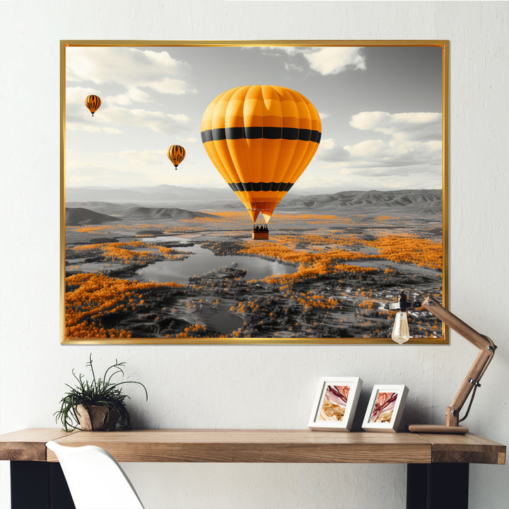Yellow Hot Air Ballons Scenery I - Hot Air Balloon Canvas Wall Art