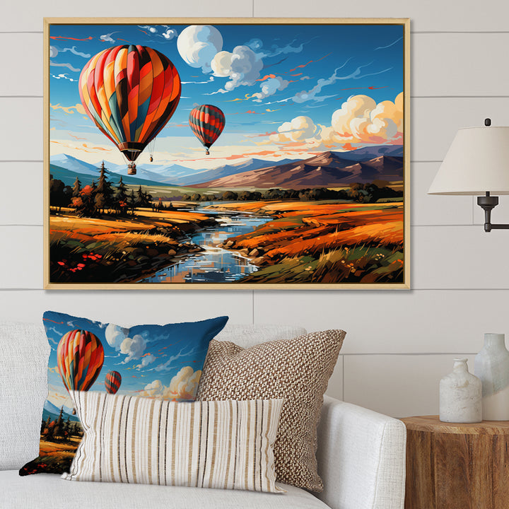 Orange Hot Air Ballon Bold Landscape I - Hot Air Balloon Canvas Wall Art