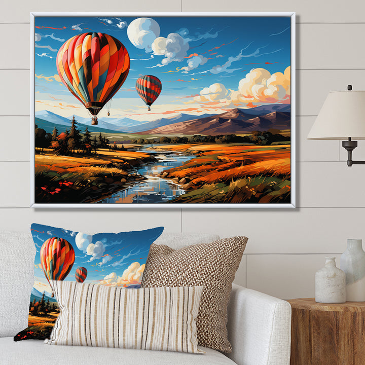 Orange Hot Air Ballon Bold Landscape I - Hot Air Balloon Canvas Wall Art