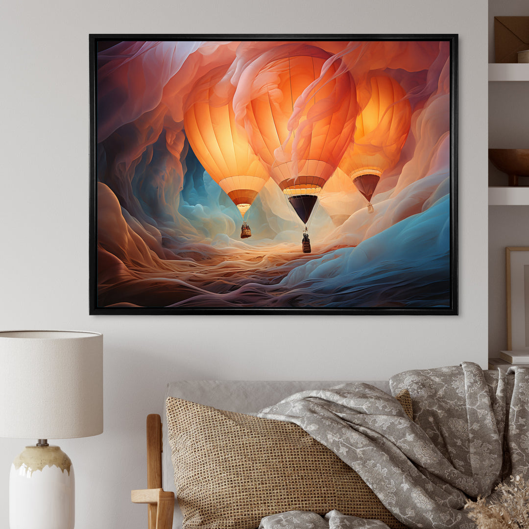 Coral Hot Air Ballon Ethereal I - Hot Air Balloon Canvas Wall Art