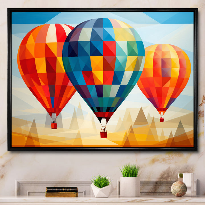 Colorful Hot Air Ballon Geometric - Hot Air Balloon Canvas Wall Art