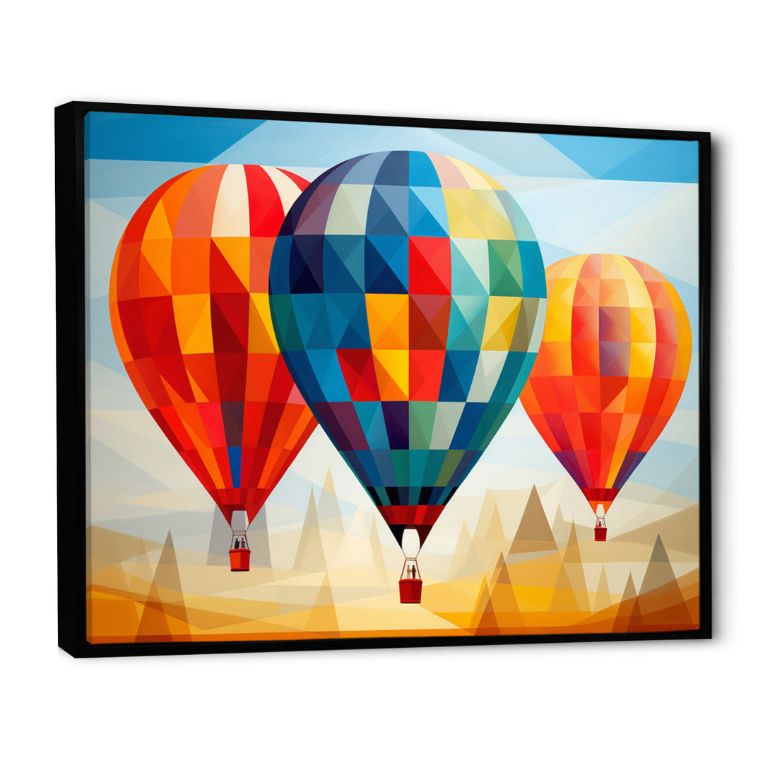 Colorful Hot Air Ballon Geometric - Hot Air Balloon Canvas Wall Art