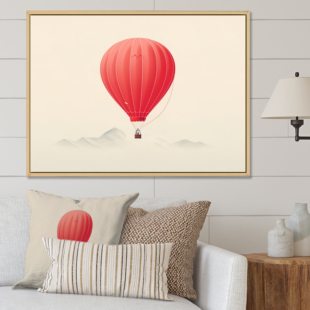 Coral Hot Air Ballon Minimalist I - Hot Air Balloon Canvas Wall Art