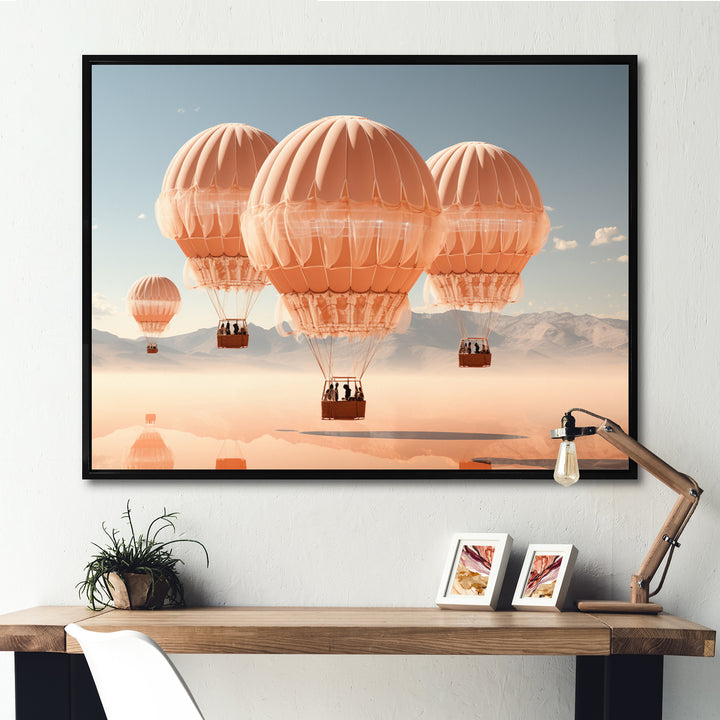 Coral Hot Air Ballon Monochromatic - Hot Air Balloon Canvas Wall Art