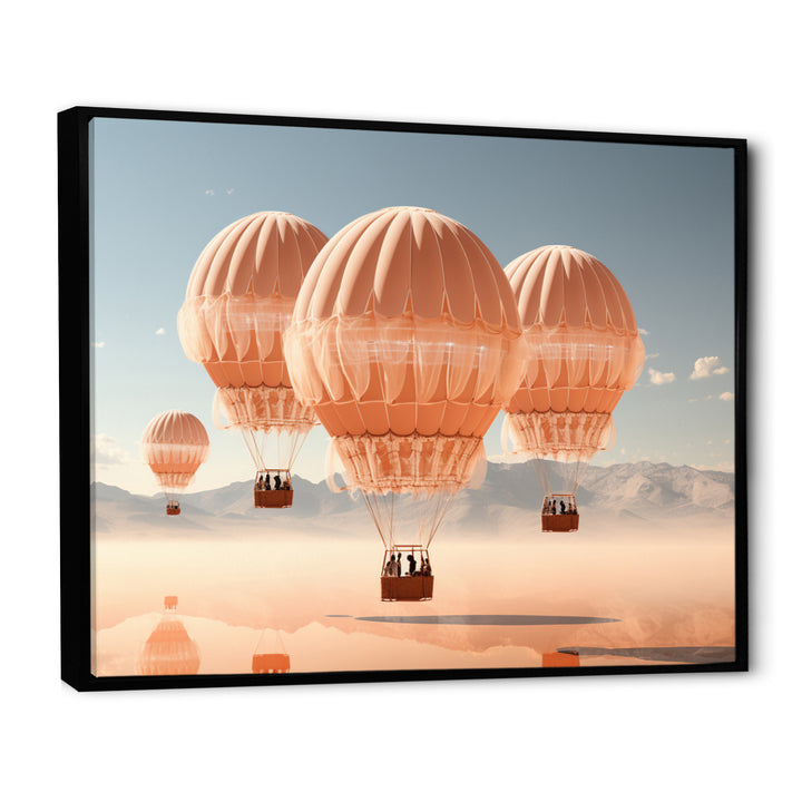 Coral Hot Air Ballon Monochromatic - Hot Air Balloon Canvas Wall Art