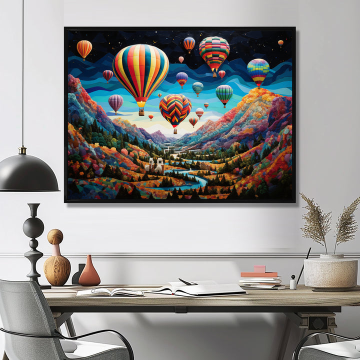Teal Hot Air Ballon Mosaic - Hot Air Balloon Canvas Wall Art
