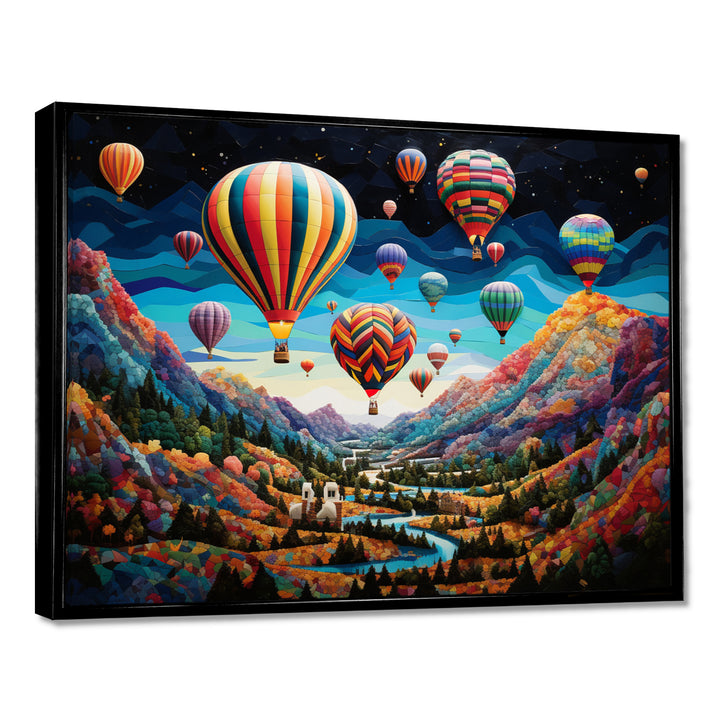 Teal Hot Air Ballon Mosaic - Hot Air Balloon Canvas Wall Art