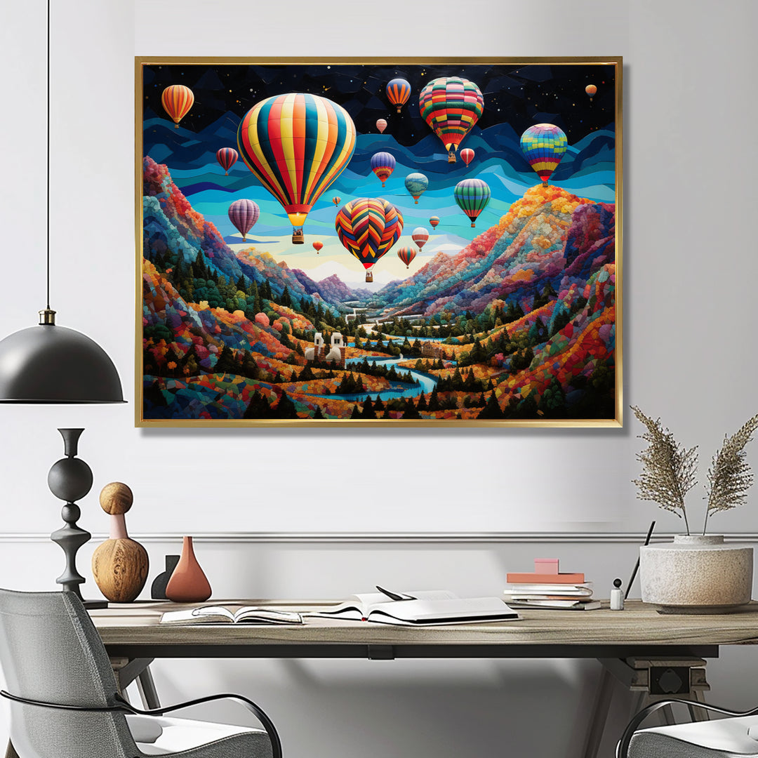 Teal Hot Air Ballon Mosaic - Hot Air Balloon Canvas Wall Art