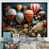 Red Hot Air Ballon Mosaic I - Hot Air Balloon Canvas Wall Art