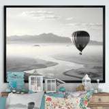 Grey Hot Air Balloon Monochrome - Hot Air Balloon Canvas Wall Art