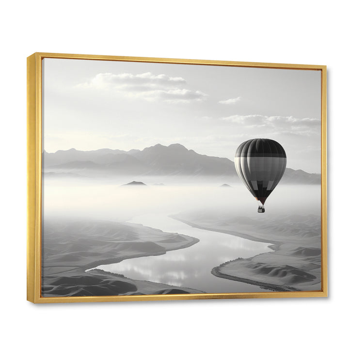 Grey Hot Air Balloon Monochrome - Hot Air Balloon Canvas Wall Art