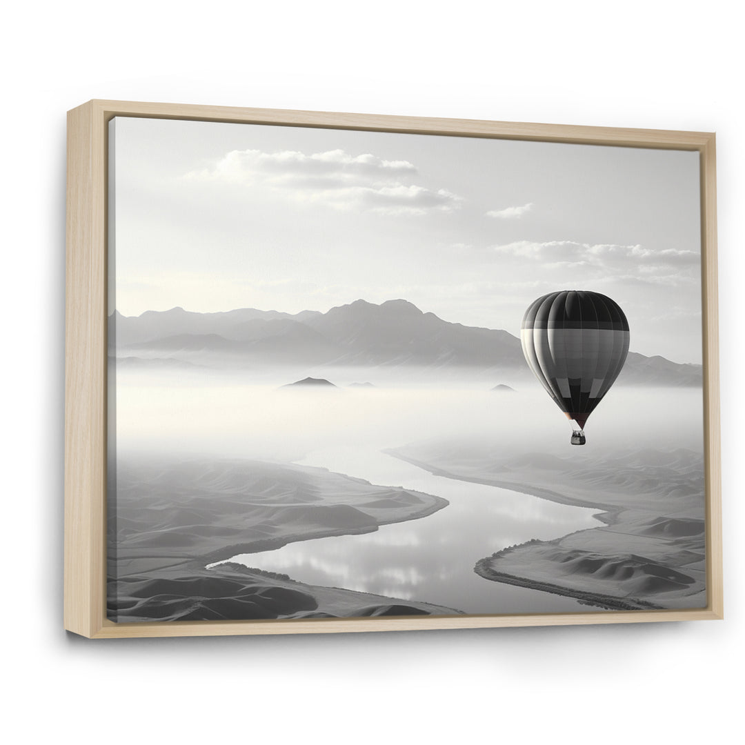 Grey Hot Air Balloon Monochrome - Hot Air Balloon Canvas Wall Art