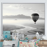 Grey Hot Air Balloon Monochrome - Hot Air Balloon Canvas Wall Art